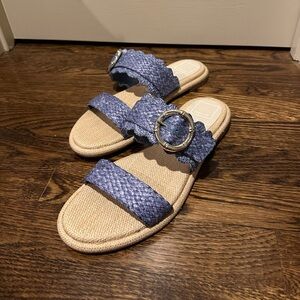 Dolce Vita Alroy blue woven raffia scalloped sandals